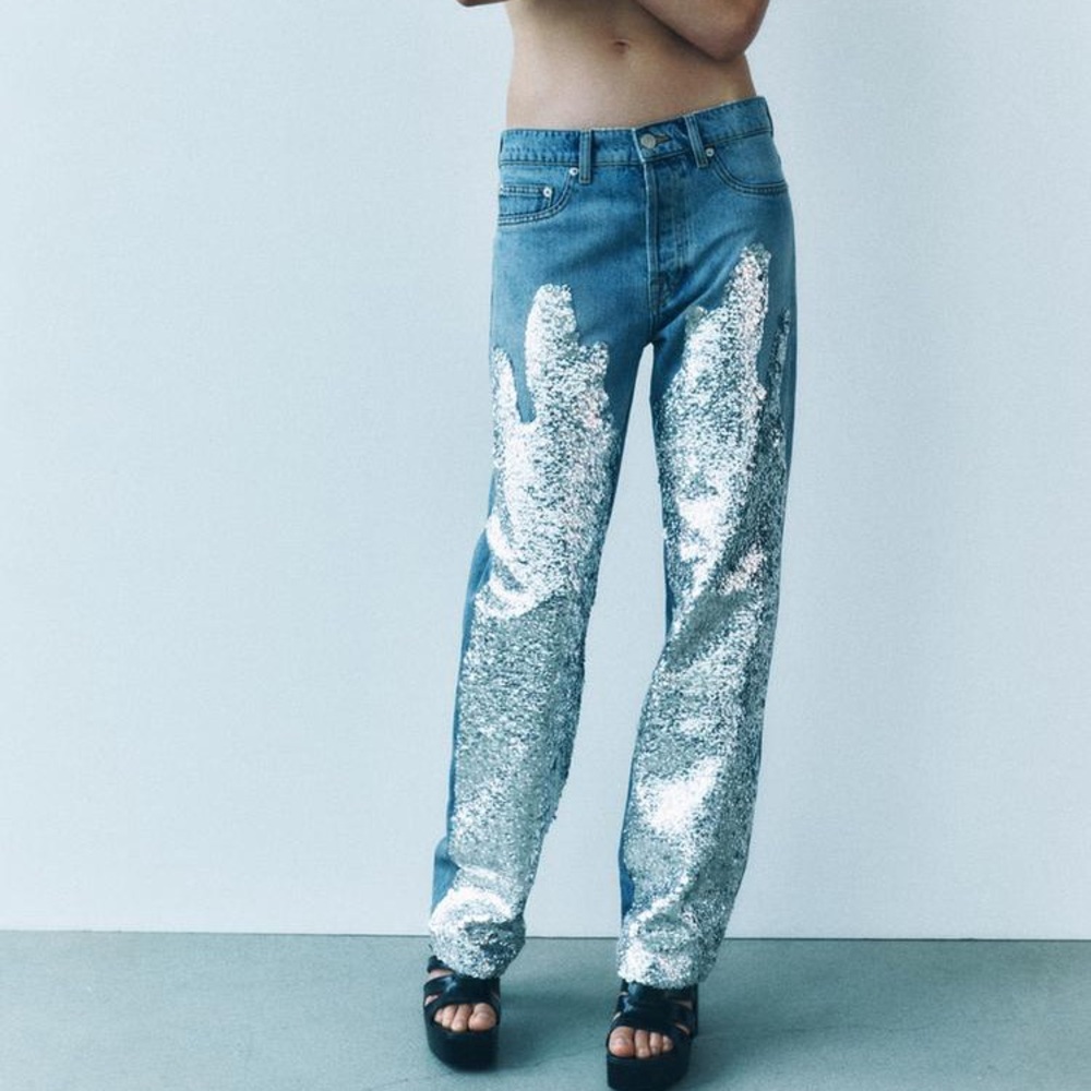 Zara Blue Jeans with Silver Sequins